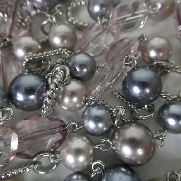 Premier Designs Grey Pink Faux Pearl Beaded Super Long Necklace Twist Chain 48" - Picture 7 of 9